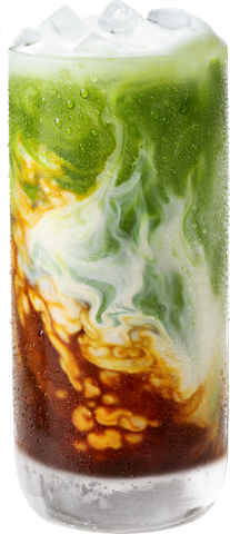 Dirty Matcha — Ceremonial matcha with cold brew pulled through it. Green on top, coffee underneath.