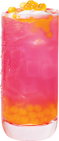 Dragon Berry — Lemonade and ripe dragonfruit, finished with mango popping boba.