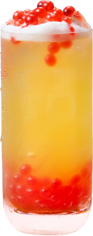 Mango Coconut — Mango and coconut over ice, boba settled at the bottom. Clean and island-leaning.